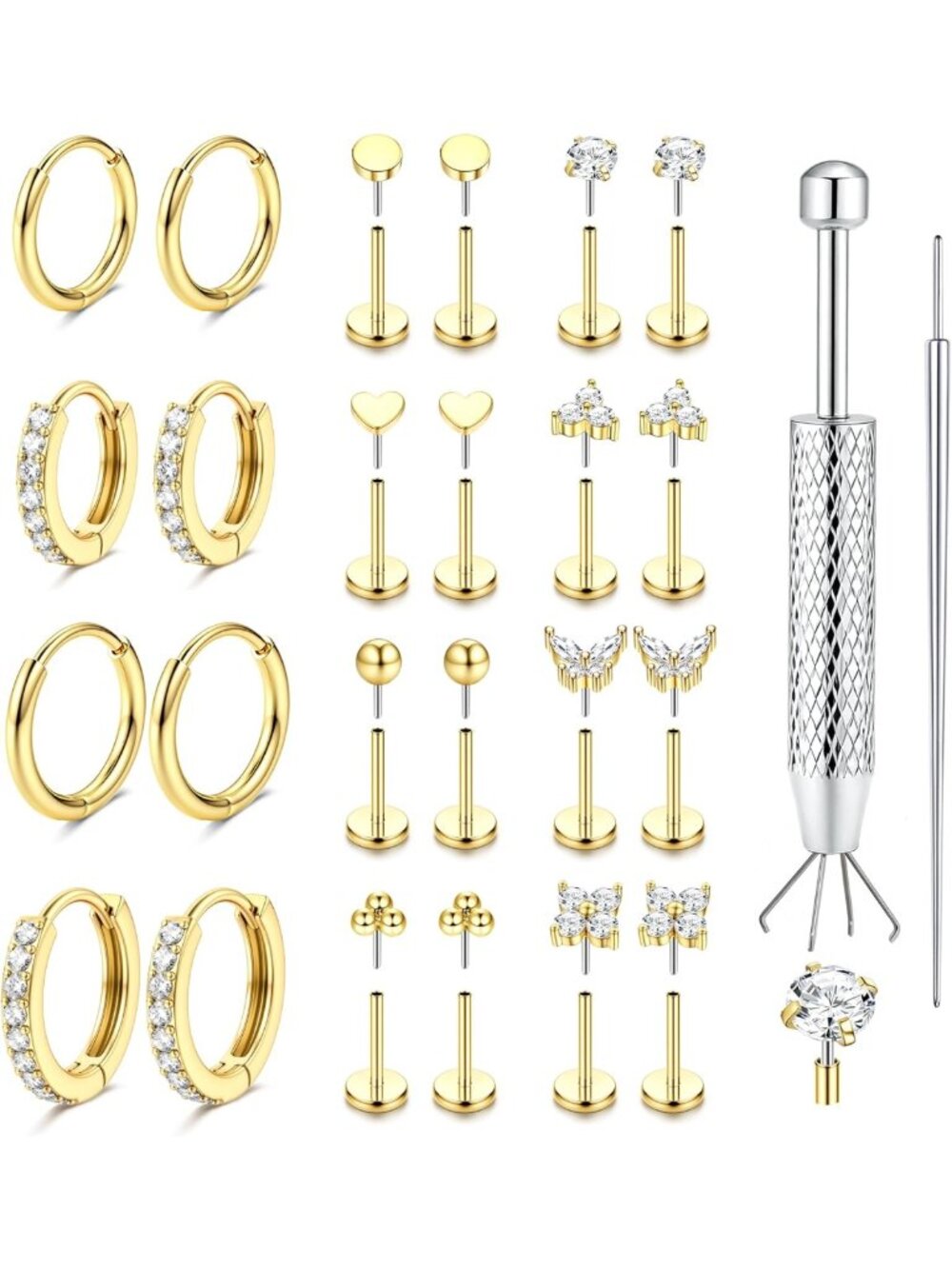 Stylish Flat Back Earrings for Women - 16G/18G/20G Threadless Nose Studs